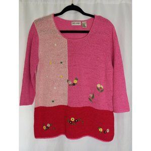 Kim Rogers Sweater Women's Petite XL Pink & Red Fl